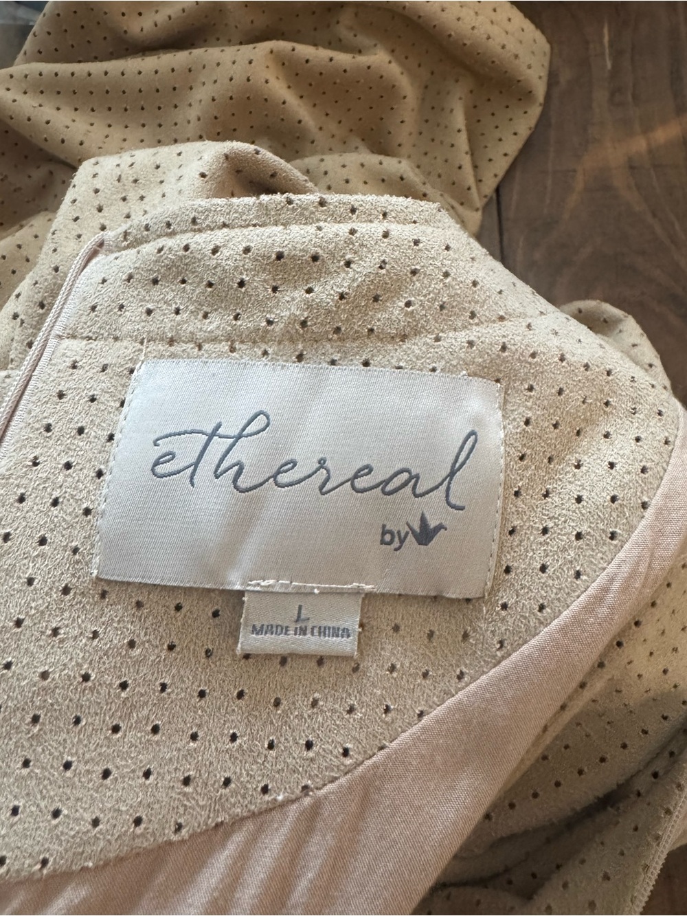 Ethereal Short-Sleeve Sueded Dress in Tan - Picture 5 of 6
